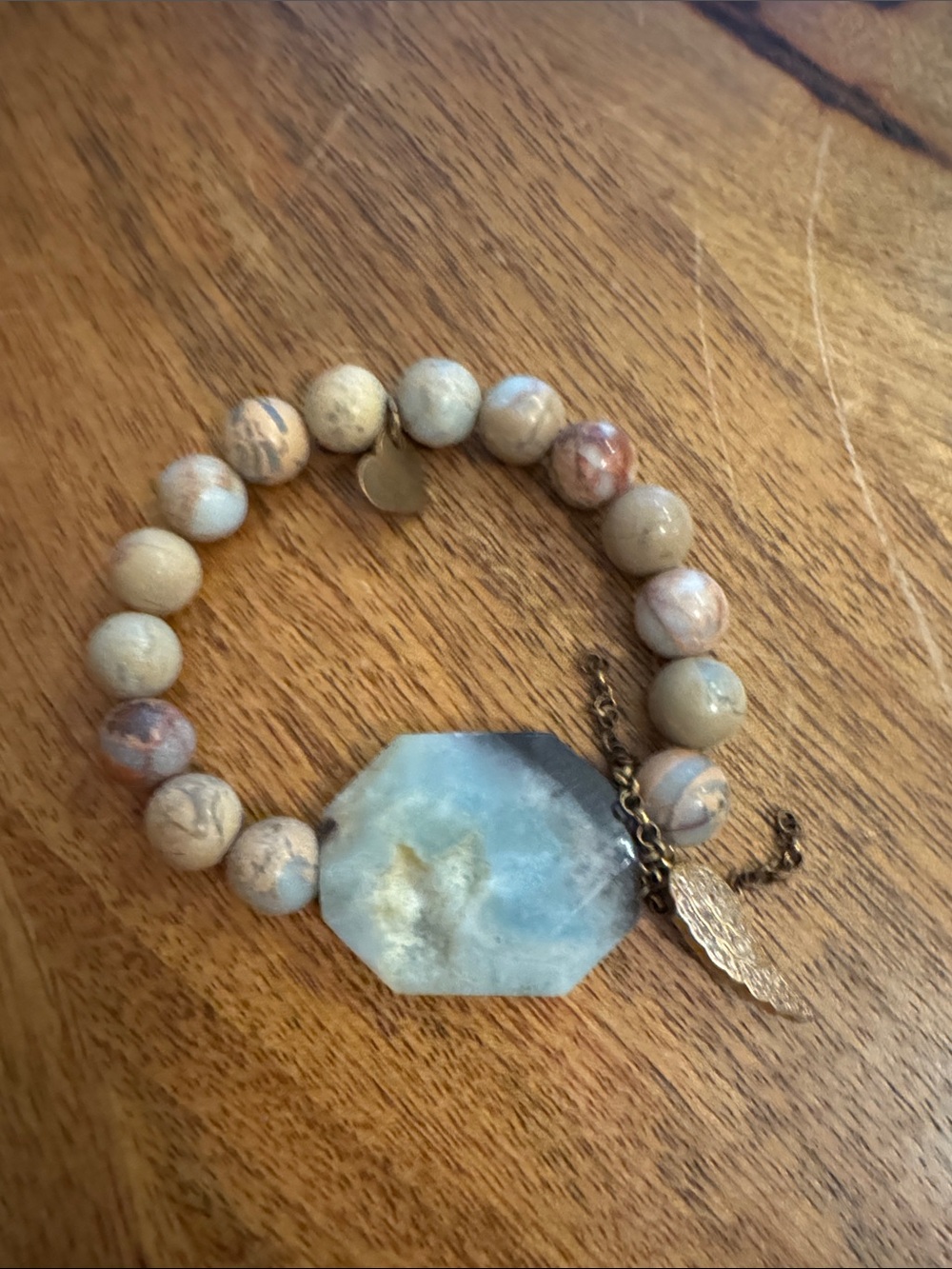Neutral Stone Beaded Bracelet with Blue Agate Focal - Picture 1 of 9